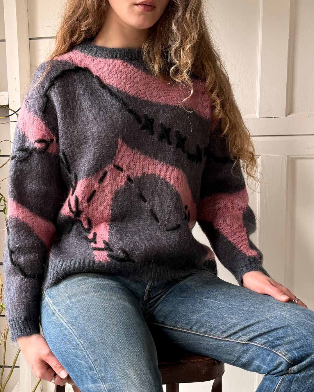 90s Stitched Mohair Sweater | L-XL - Lucky Vintage