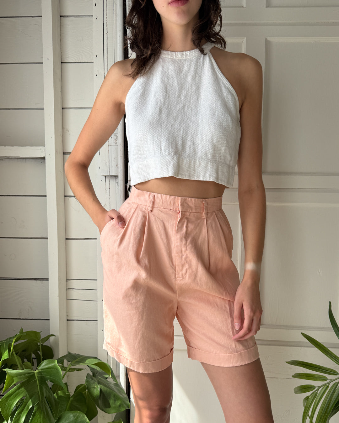 90s Pink Linen Shorts | S