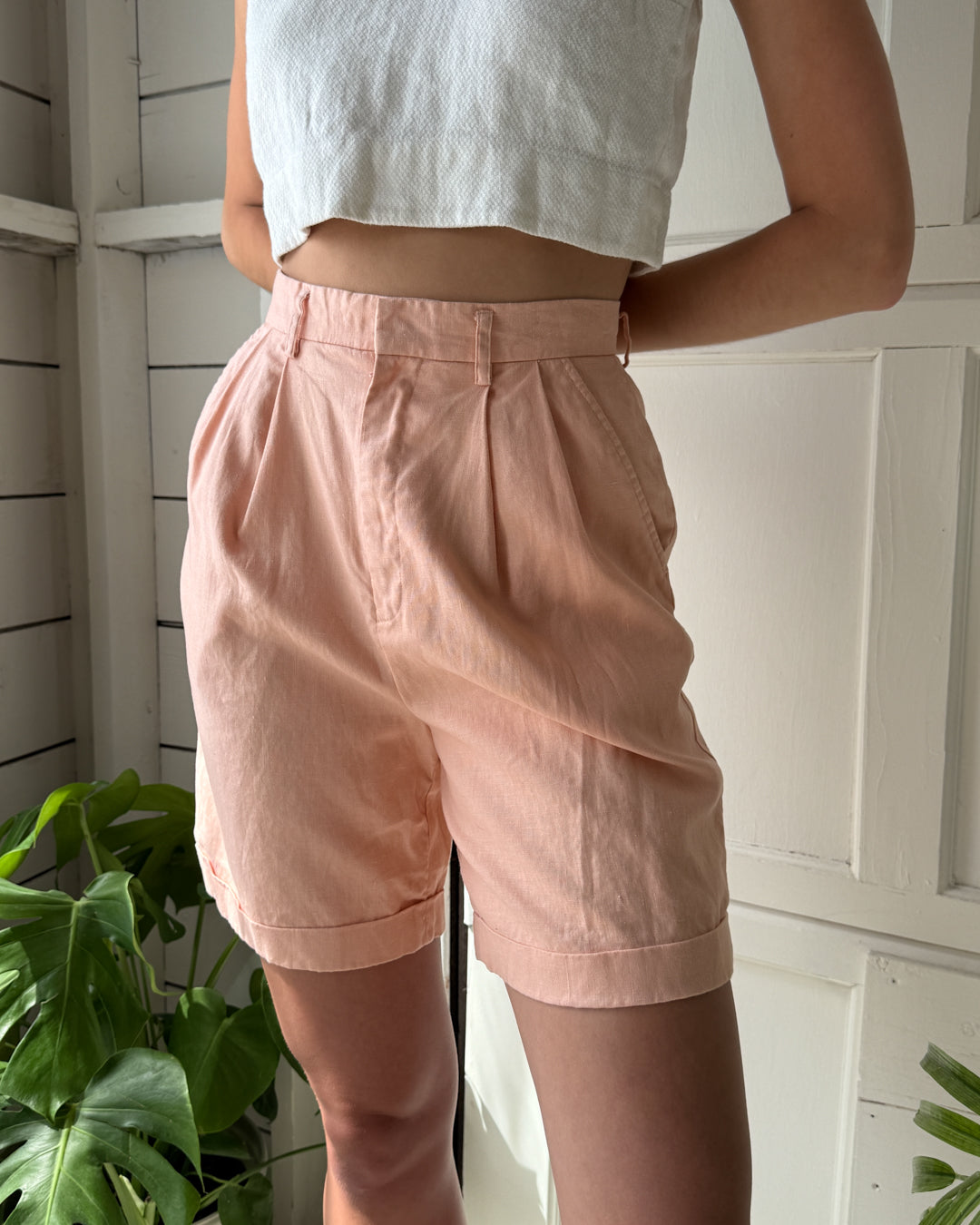 90s Pink Linen Shorts | S