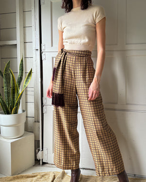 90s Printed Silk Pants & Sash | M-L