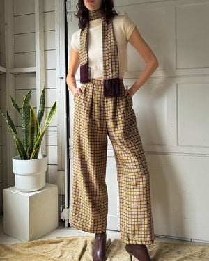 90s Printed Silk Pants & Sash | M-L