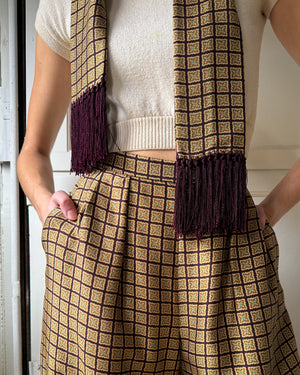 90s Printed Silk Pants & Sash | M-L