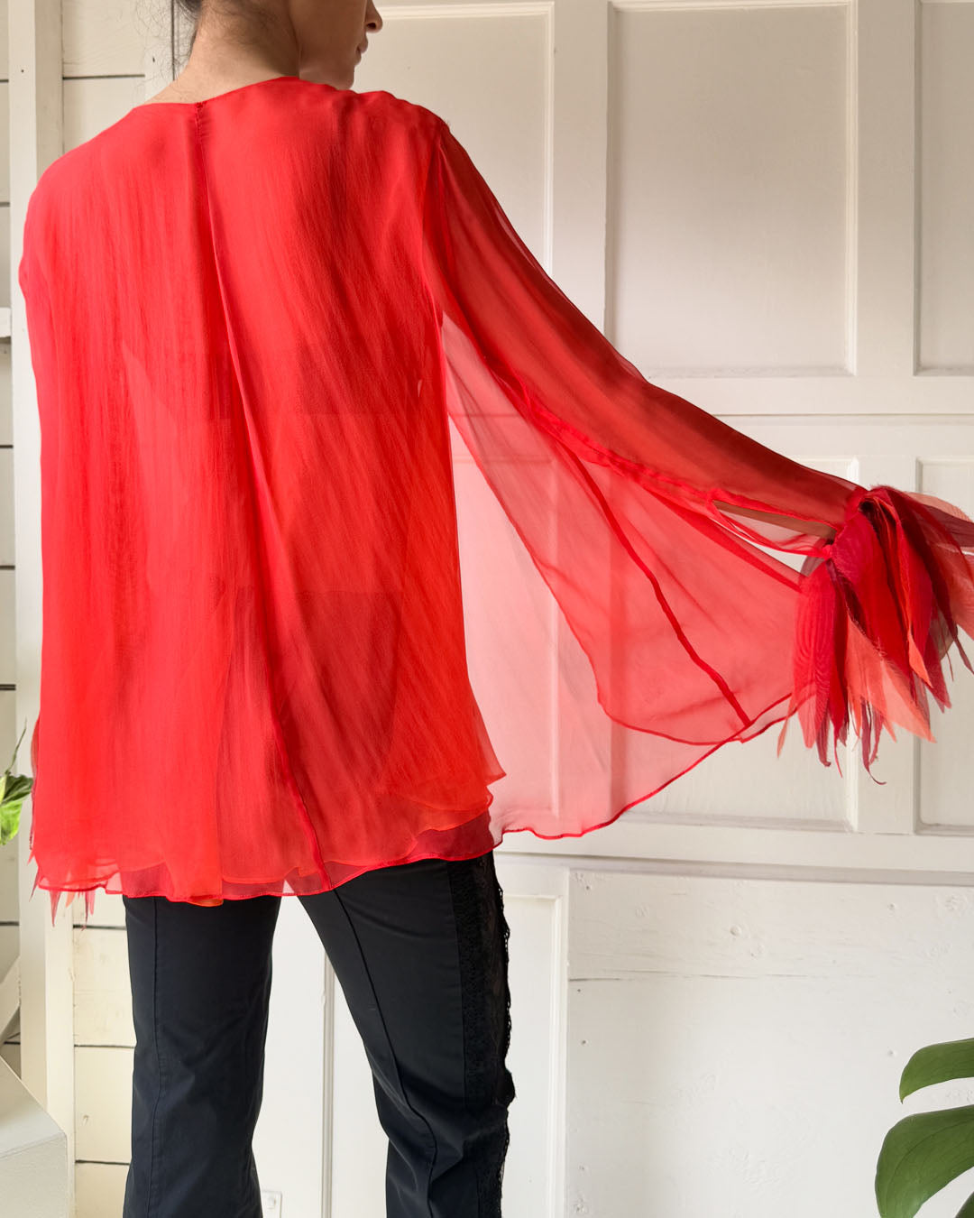 90s Sheer Silk Top With Cuffs | S