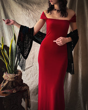 90s Velvet Maxi Dress | S-M