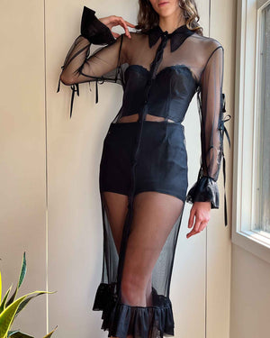 90s Sheer Black Ribbon Dress | S