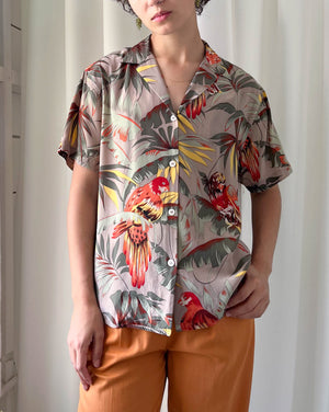 90s Tropical Print Silk Shirt