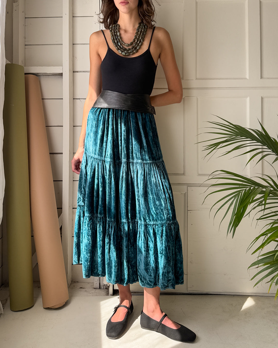 90s Turquoise Crushed Velvet Skirt | S-M