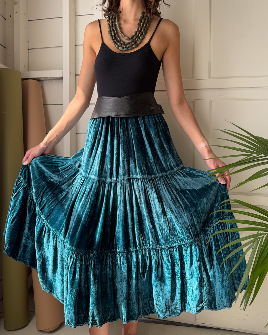 90s Turquoise Crushed Velvet Skirt | S-M
