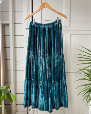 90s Turquoise Crushed Velvet Skirt | S-M