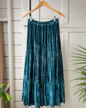 90s Turquoise Crushed Velvet Skirt | S-M