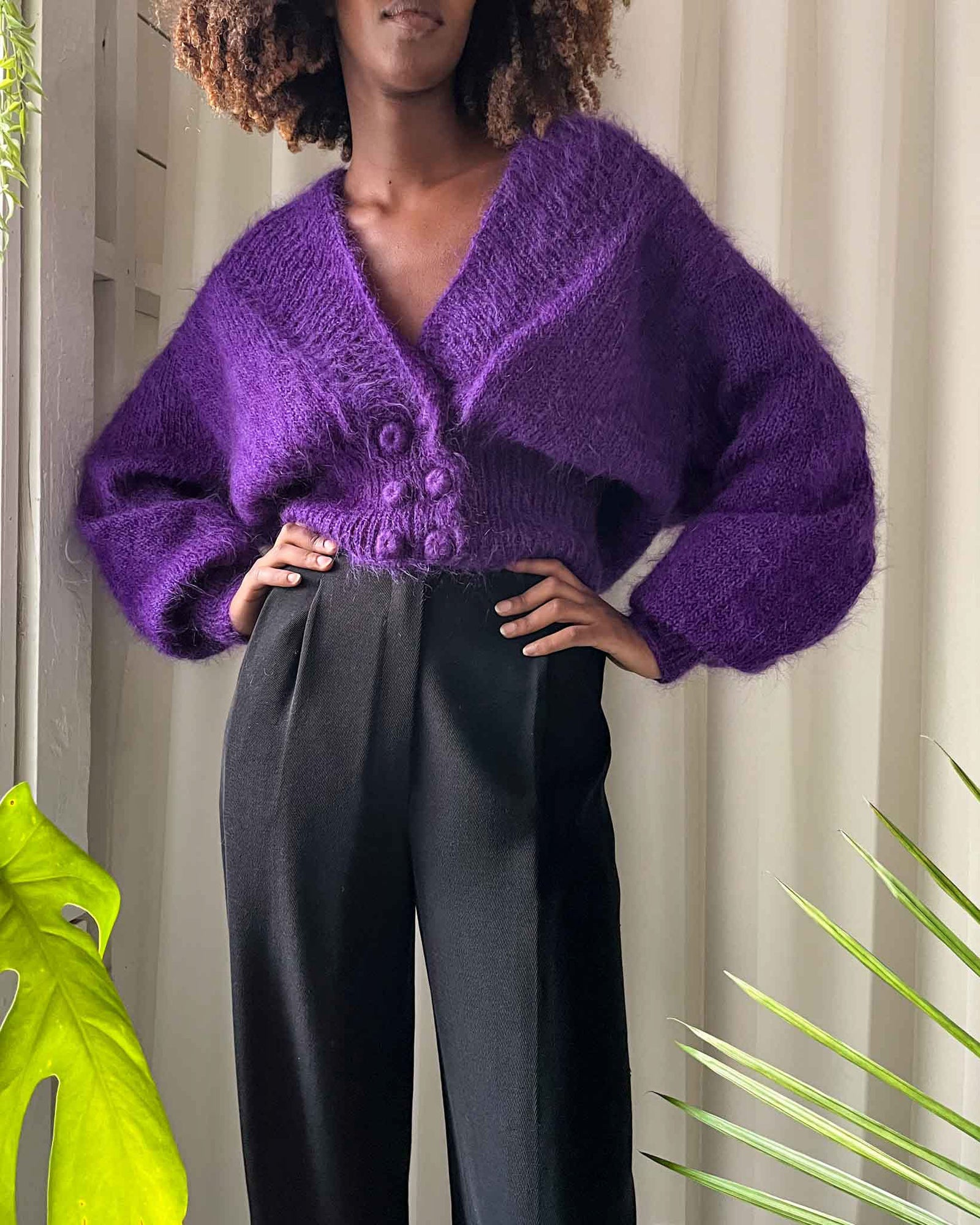 90s Shaggy Purple Mohair Sweater | S-M