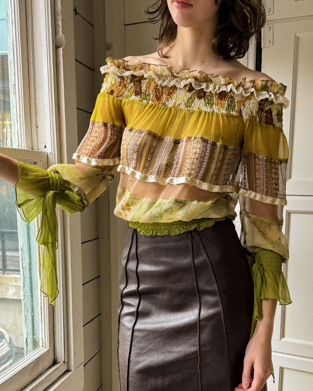 00s Sheer Silk Peasant Top | S-M