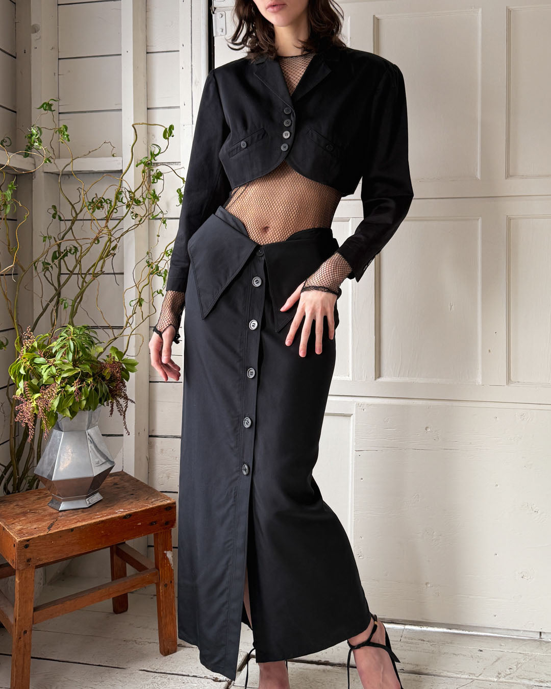 00s Ferre Black Silk Skirt | M