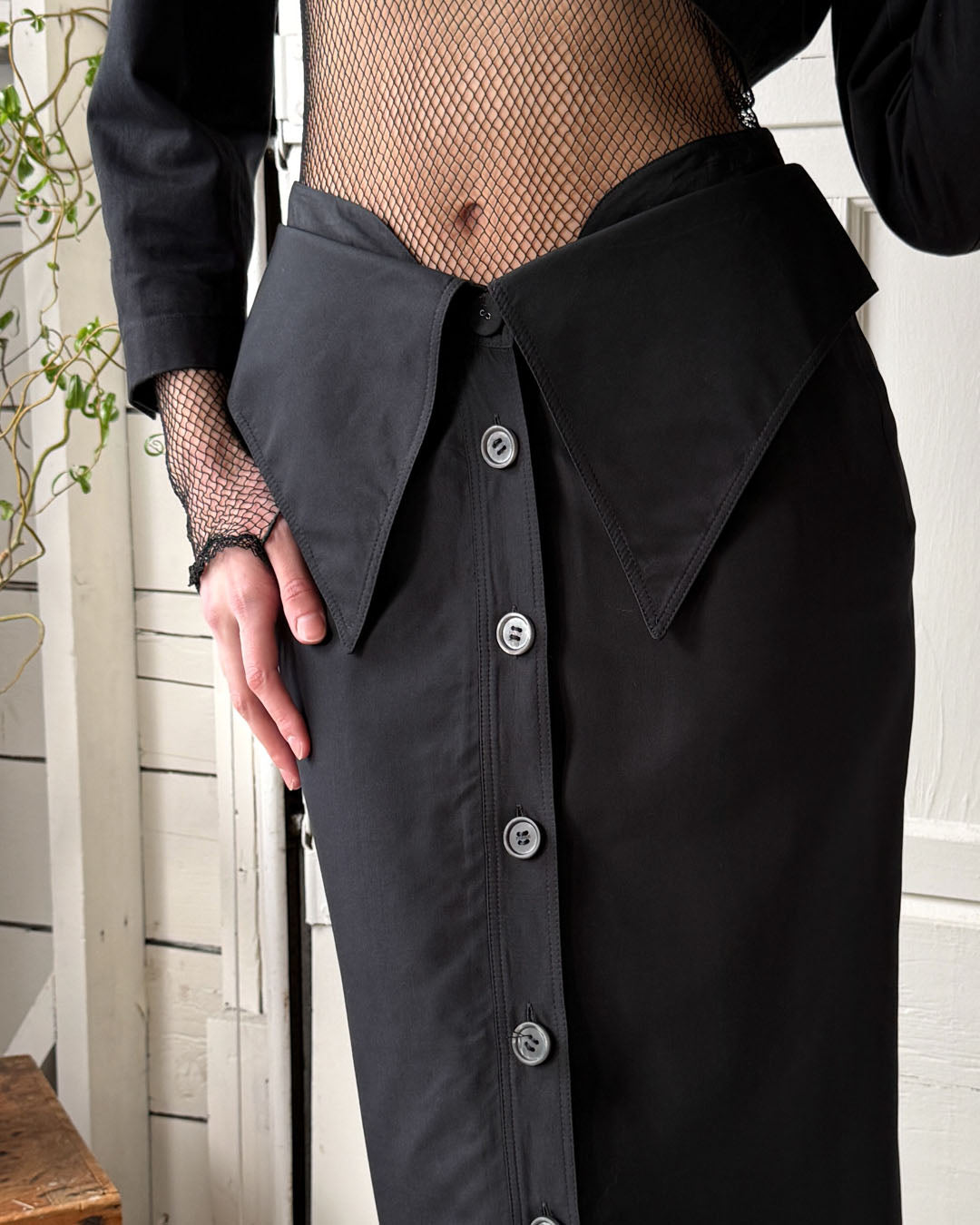 00s Ferre Black Silk Skirt | M