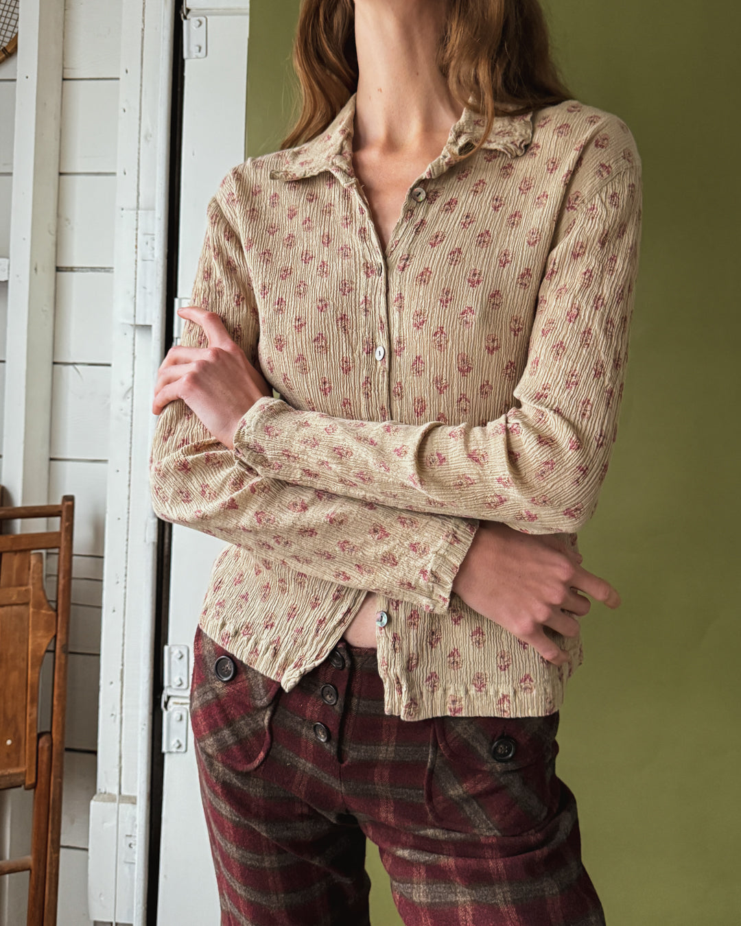 00s Textured Floral Blouse | S