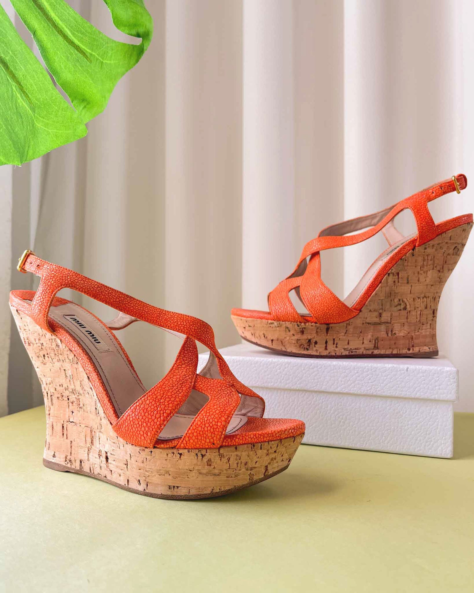Miu Miu Orange Stingray Wedges | 7.5