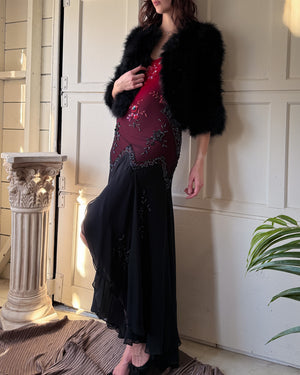 00s Beaded Ombre Silk Dress | M-L