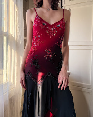 00s Beaded Ombre Silk Dress | M-L