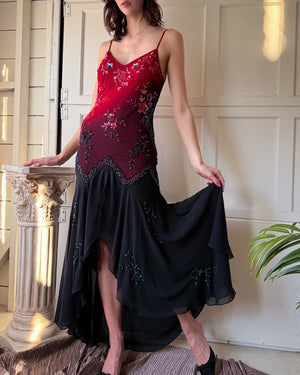 00s Beaded Ombre Silk Dress | M-L