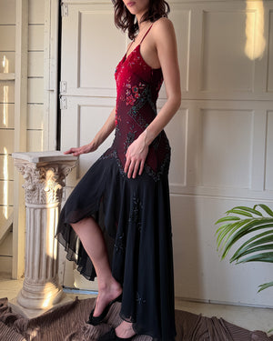 00s Beaded Ombre Silk Dress | M-L