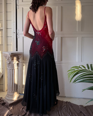00s Beaded Ombre Silk Dress | M-L