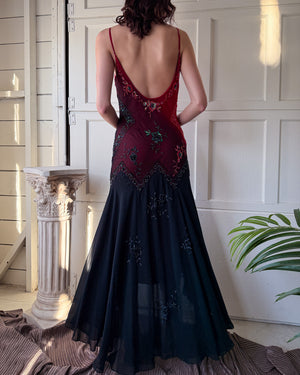 00s Beaded Ombre Silk Dress | M-L