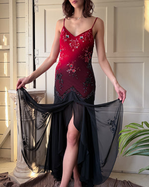 00s Beaded Ombre Silk Dress | M-L