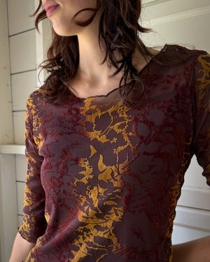 90s Devore Velvet Mesh Top | M-L