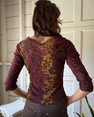 90s Devore Velvet Mesh Top | M-L
