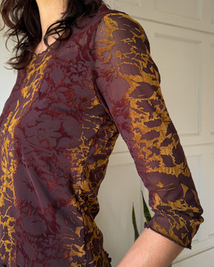 90s Devore Velvet Mesh Top | M-L