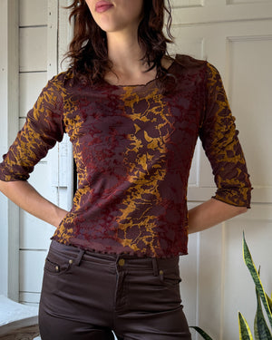 90s Devore Velvet Mesh Top | M-L