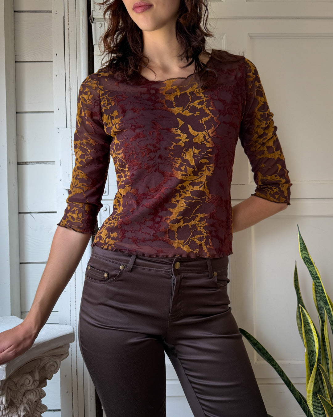 90s Devore Velvet Mesh Top | M-L