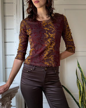 90s Devore Velvet Mesh Top | M-L