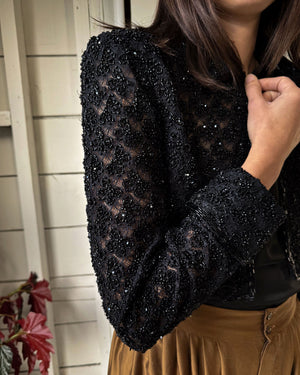 00s Beaded Lace Cropped Evening Jacket | XS-S