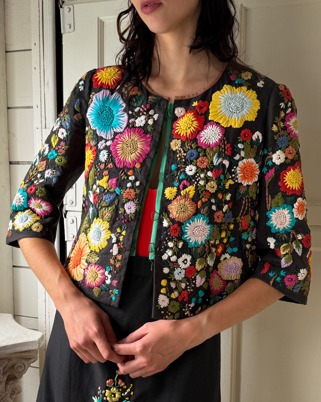 00s Rozae Nichols Raffia Embroidered Jacket | M