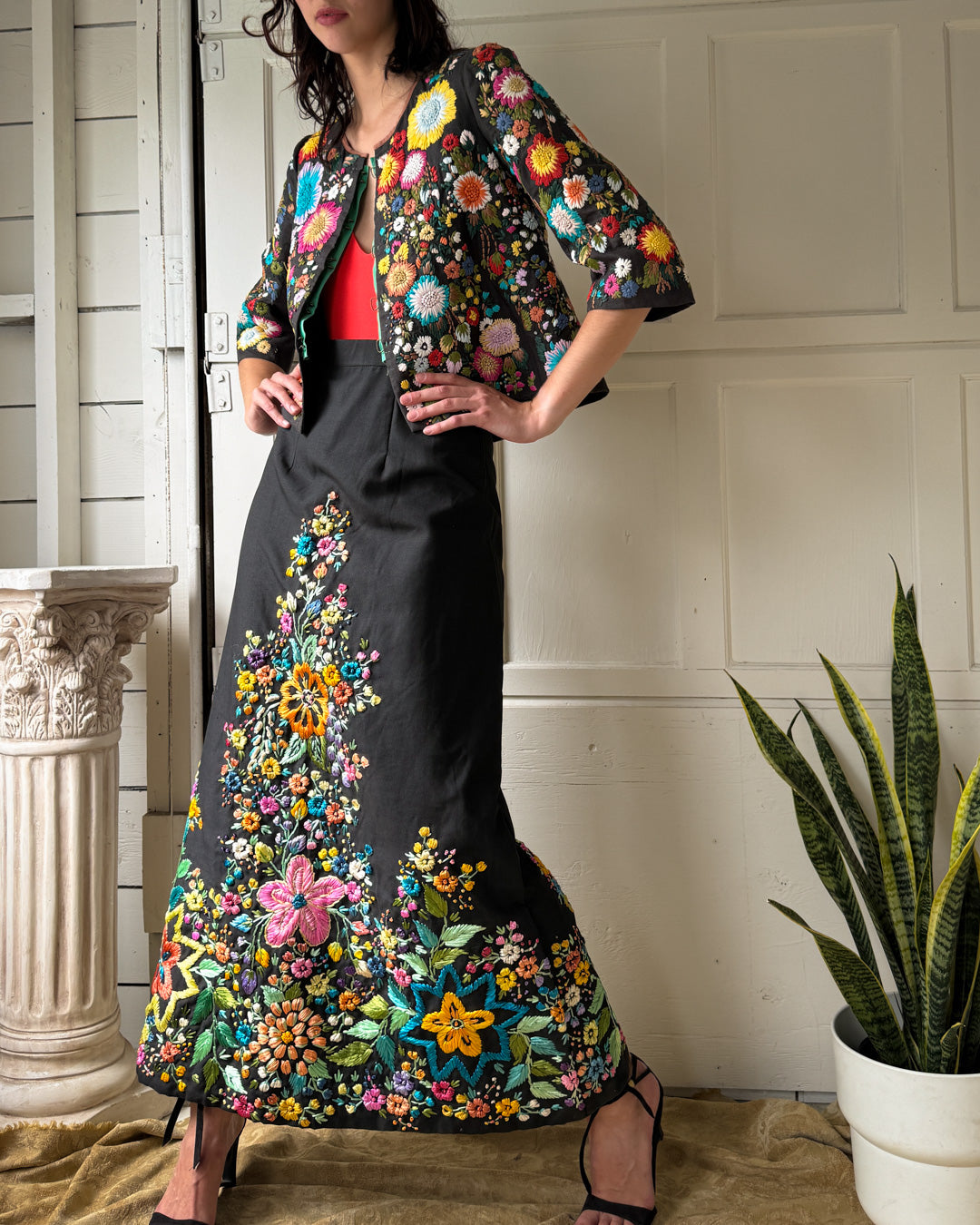 00s Rozae Nichols Raffia Embroidered Jacket | M