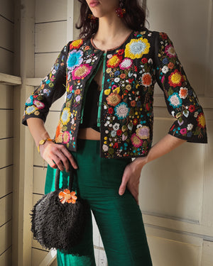 00s Rozae Nichols Raffia Embroidered Jacket | M