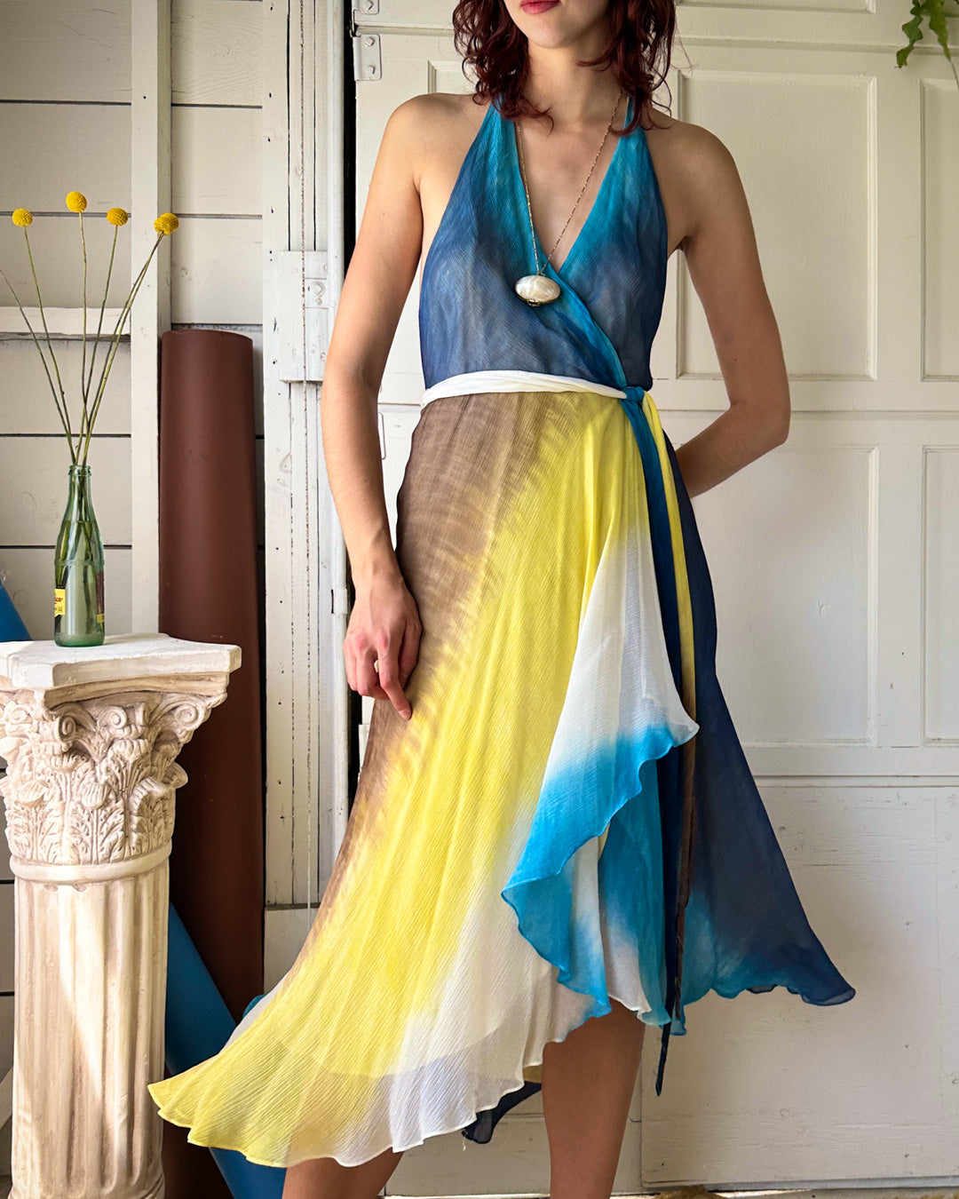 00s Ombre Silk Halter Dress | S