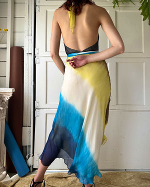 00s Ombre Silk Halter Dress | S