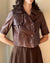 00s Brown Cropped Leather Jacket | S