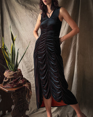 00s 2-Tone Ruched Velvet Dress | M
