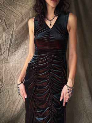 00s 2-Tone Ruched Velvet Dress | M