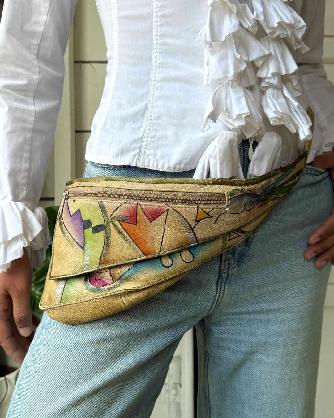 80s Painted Leather Hip/Sling Bag