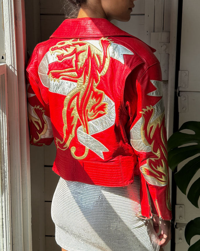 80s North Beach Panther Leather Jacket | S-M - Lucky Vintage