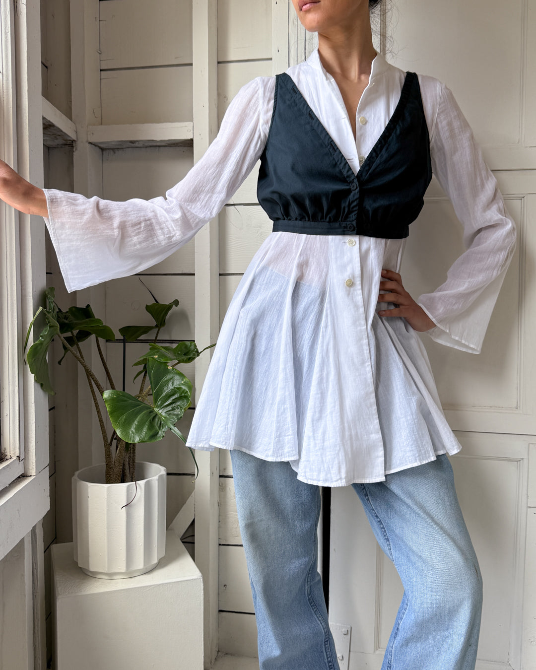 90s Kenzo White Cotton Tunic | S