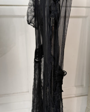 40s Black Net Lace Gown | S