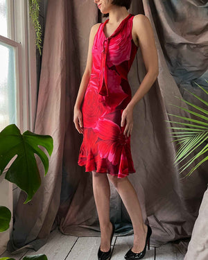 90s Rose Print Silk Slip Dress
