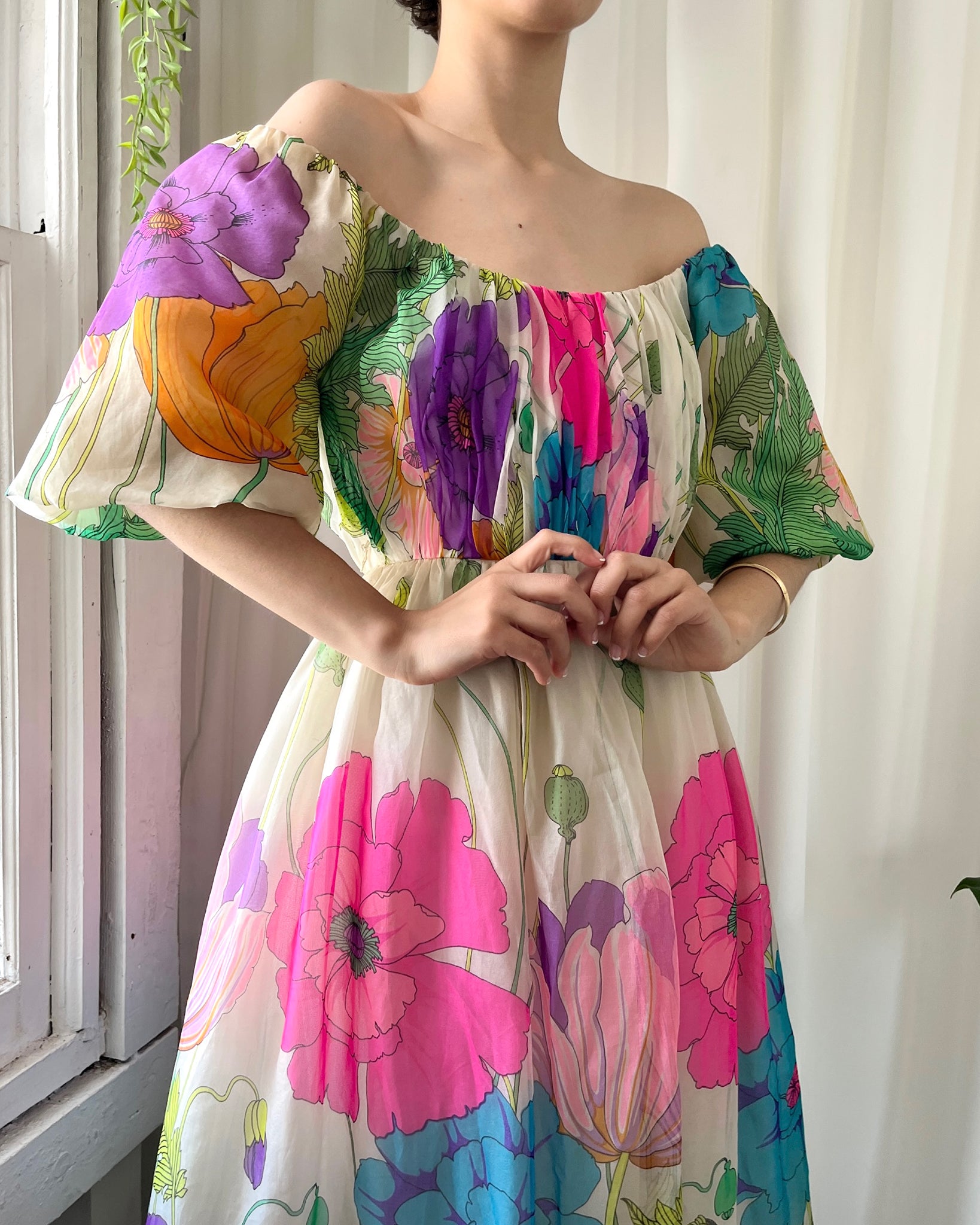 60s Victoria Royal Silk Floral Gown