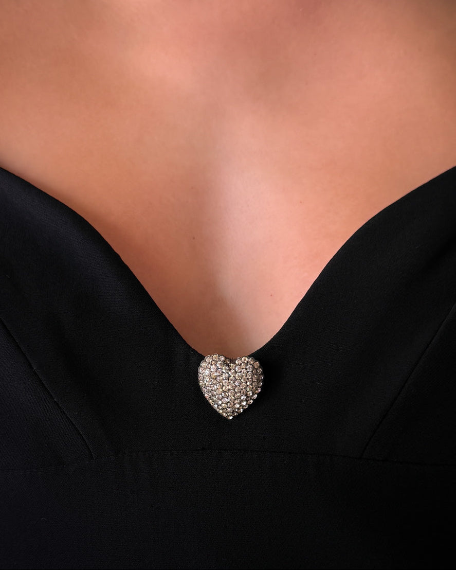 Sterling Pavé Crystal Heart Brooch