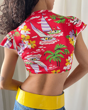 70s O-Ring Floral Crop Top